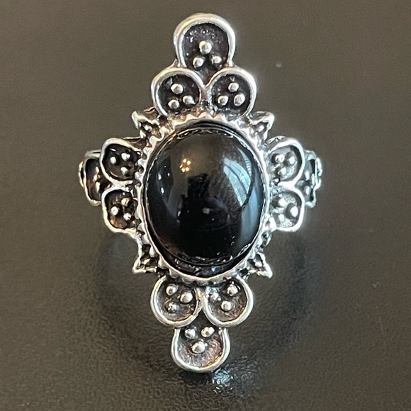 Vintage black onyx stone ring size 6 - Picture 1 of 9